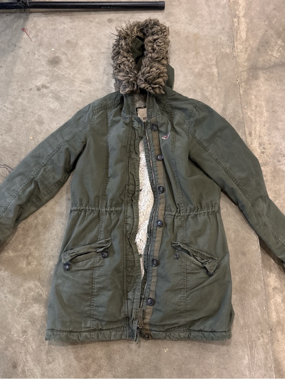 Hollister Olive Green Utility Parka with Faux Fur Hood Trim